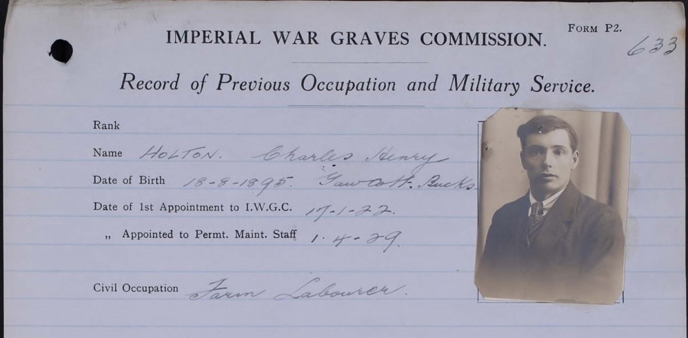 Charles Henry Holton Record of Previous Occupation and Military Service