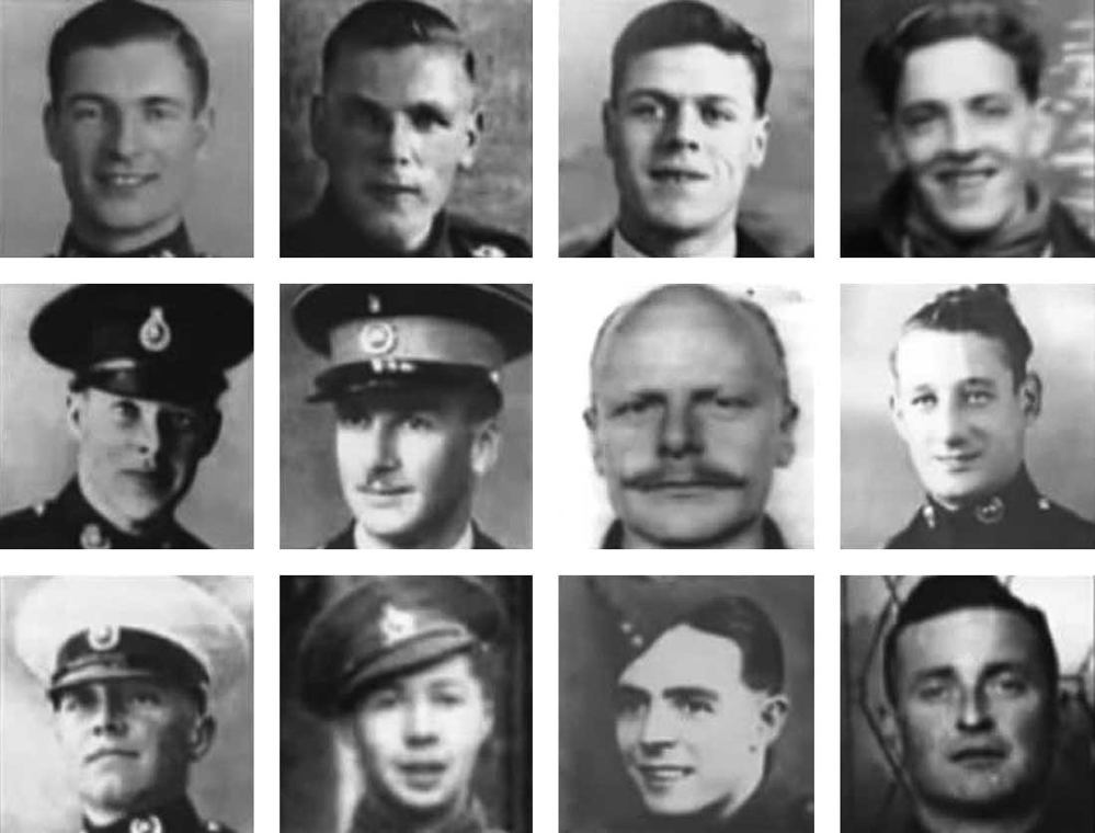 Portraits of the 12 Royal Marines who took part in Operation Frankton.