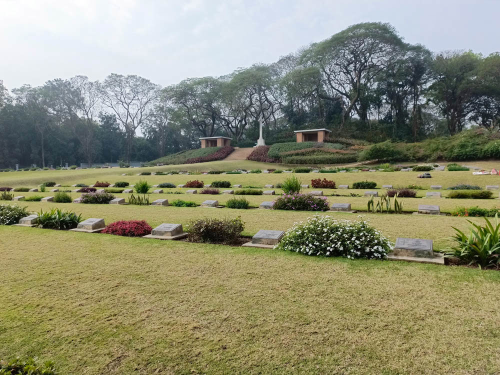 The pristine lawn at Maynamati War Cemetery