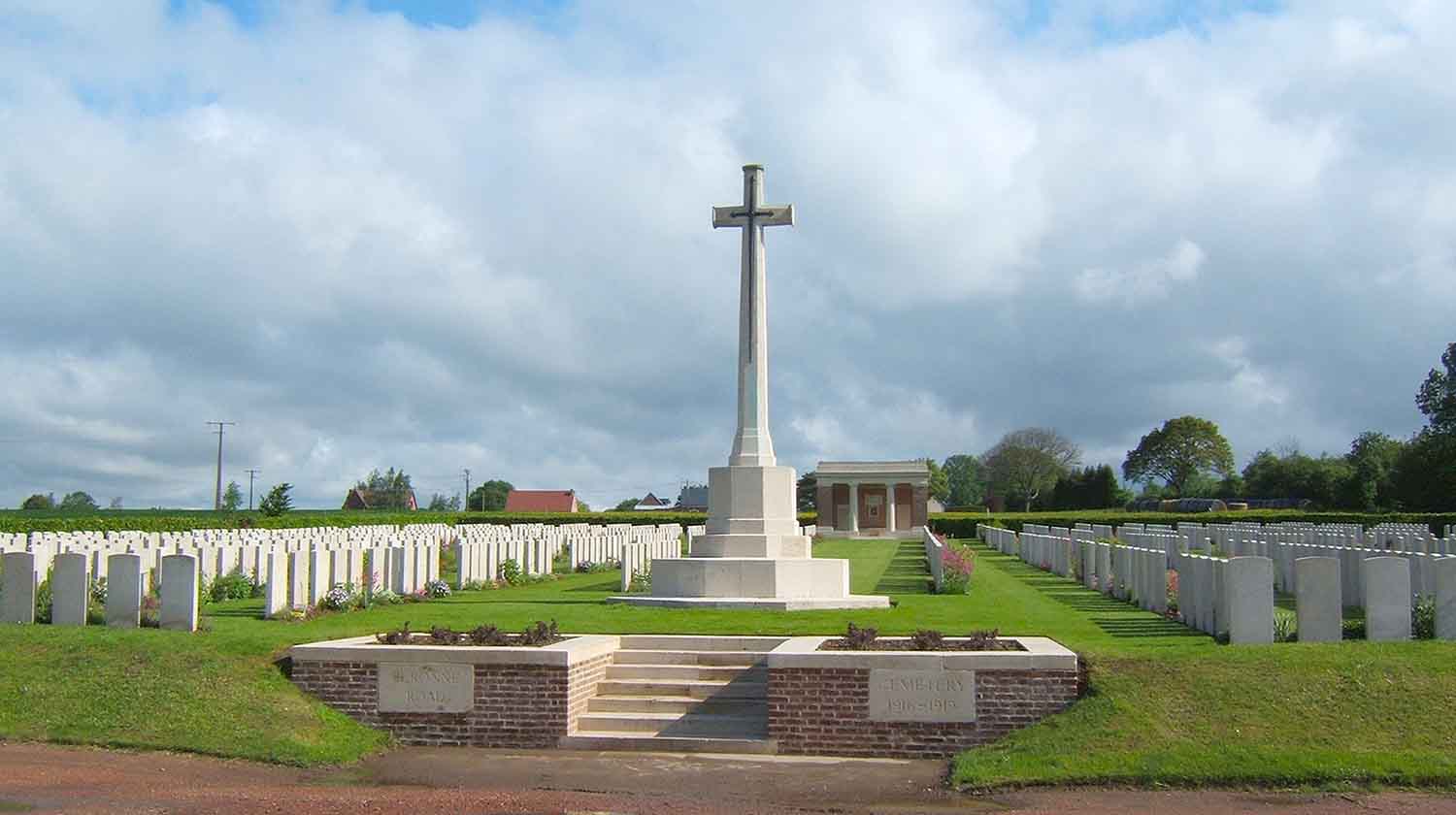 Burial service for an unknown soldier at Peronne Communal Cemetery Extension, France