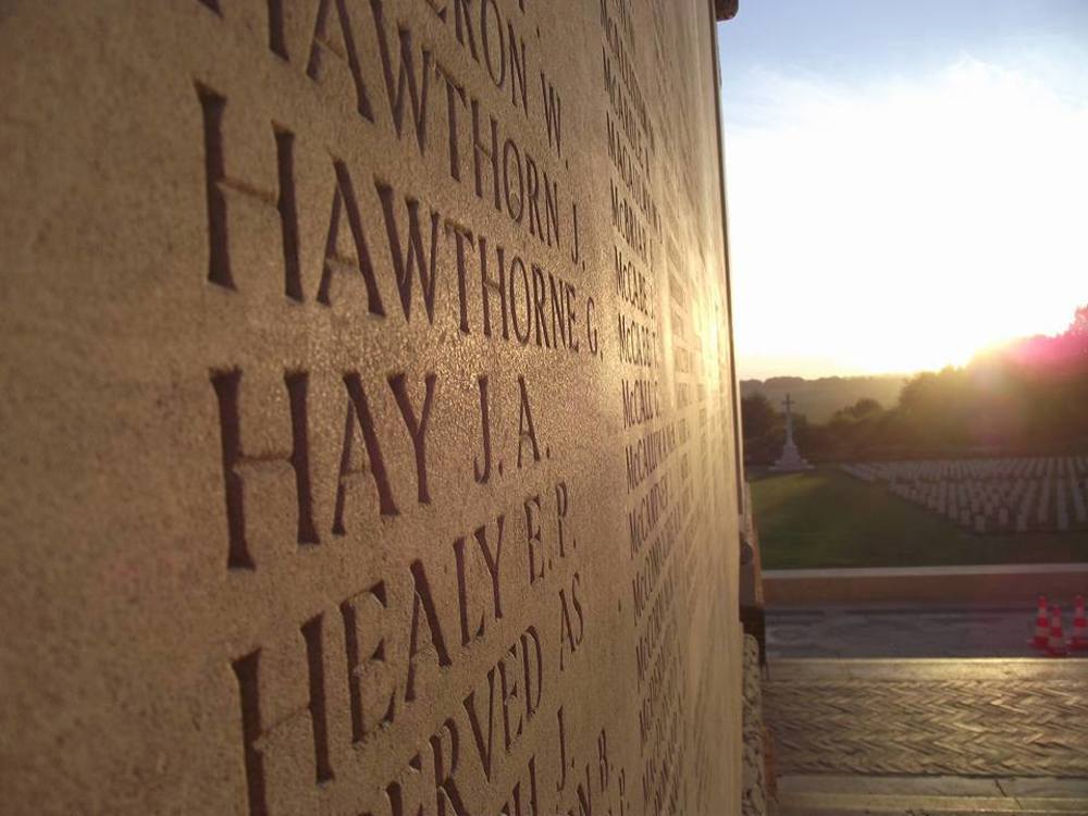 Close up of a Thiepval Memorial name panel