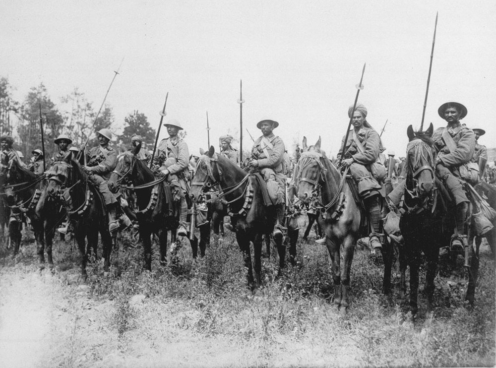 Mounted Indian Army lancers waiting to go into battle at the Somme.