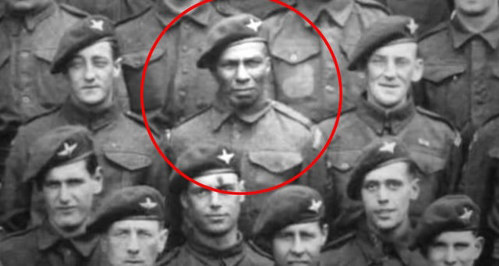 Photo of paratroopers in their iconic berets. Sergeant Sidney Cornell has been highlighted with a red circle.