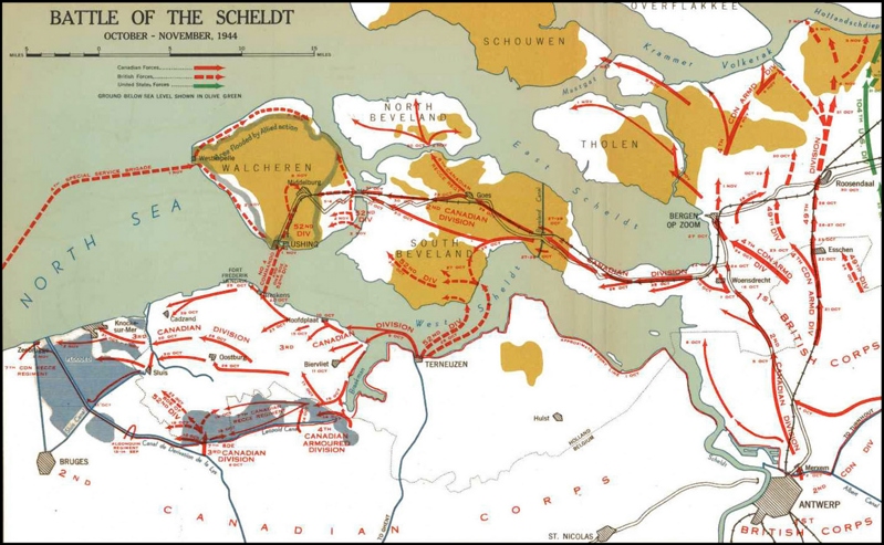 Map showing the movements of the Battle of the Scheldt