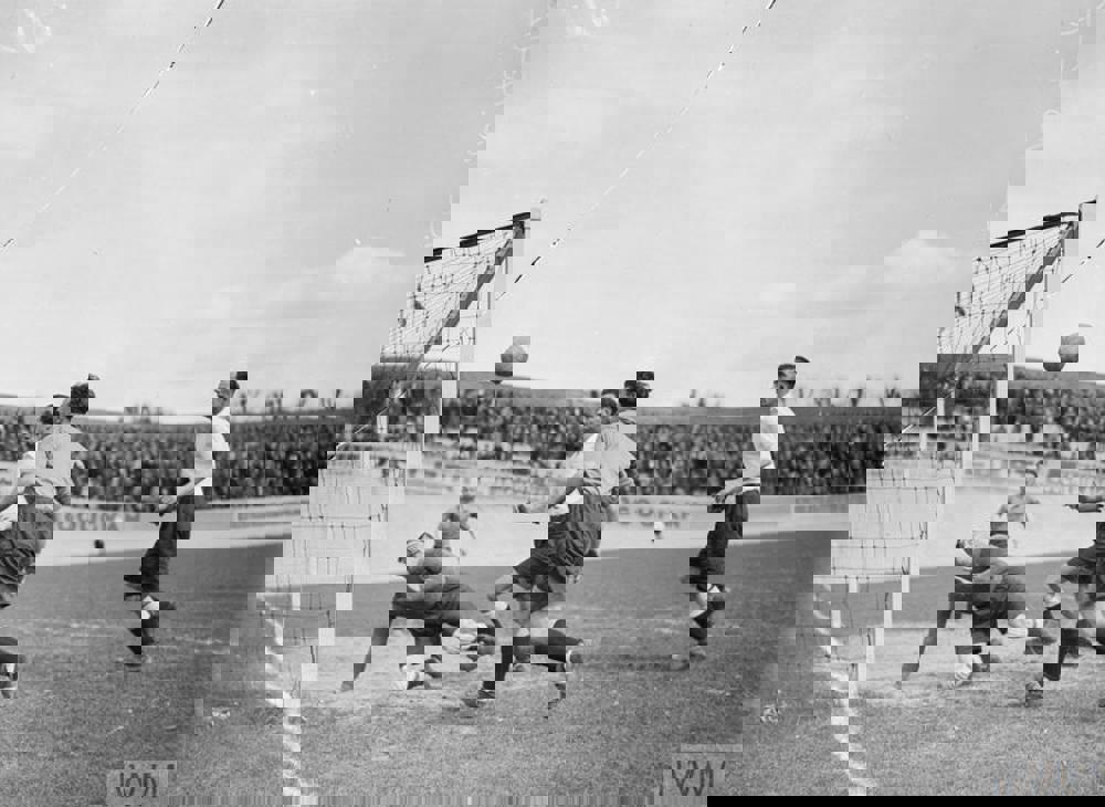 The Royal Air Force playing football in France: the 'Air Components' scoring their first goal in a match against the 'Advance Air Striking Force'.