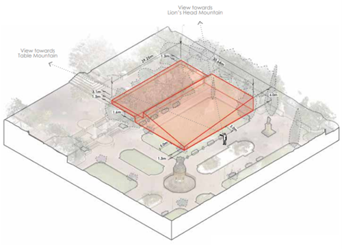 Isometric architectural drawing of the site of the CWGC Cape Town Labour Corps Memorial