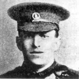 Blurry black and white portrait photo of Frederick Riggs in his WW1 British military uniform.