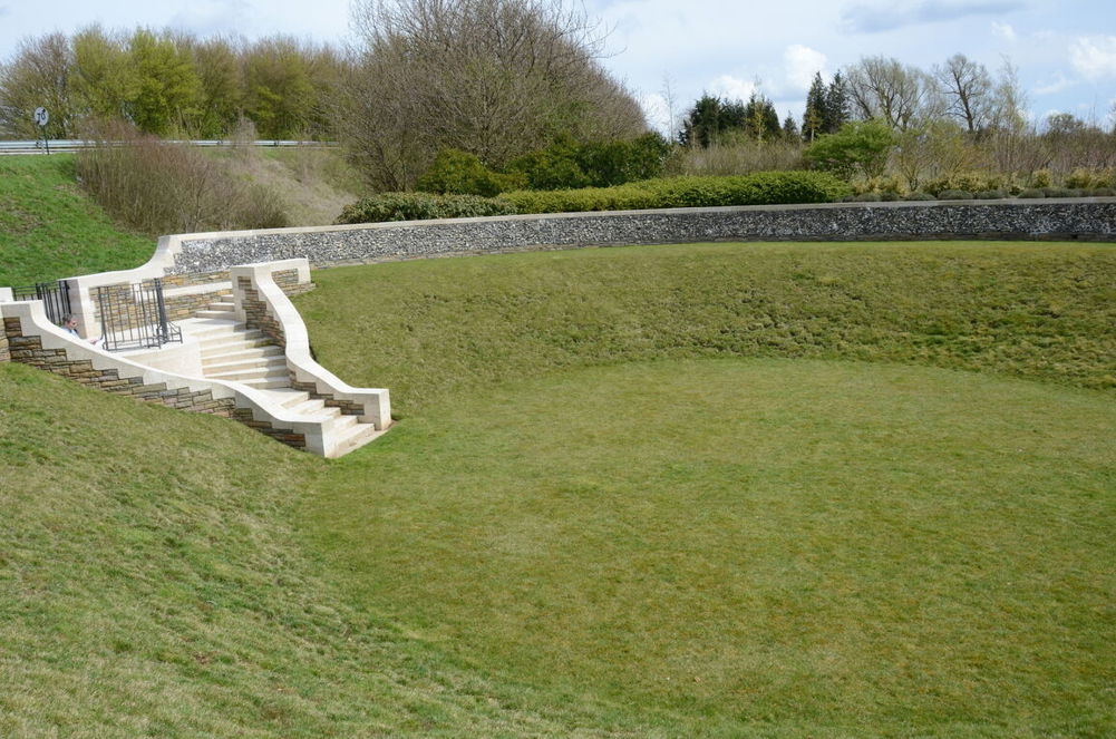 Steps leading down into the central crater at Zivy Crater cemetery.