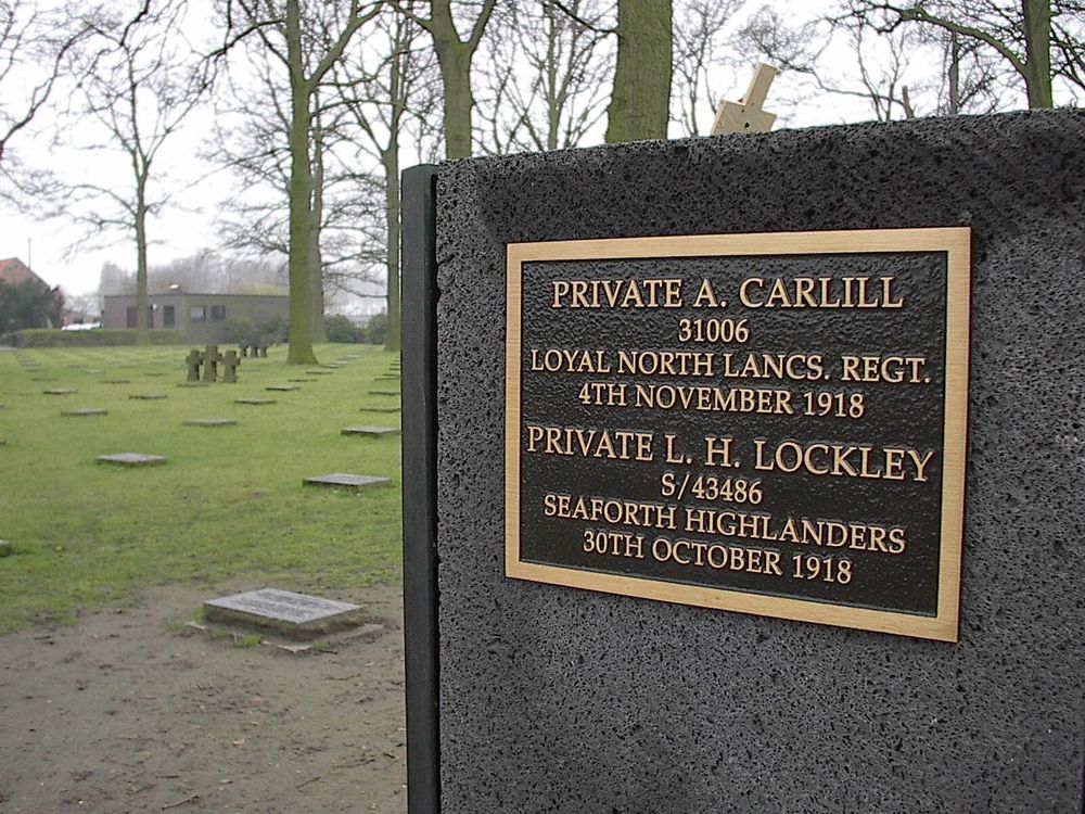 Name panel of Private A. Carlill and Private L.H. Lockley at Langemark German Cemetery.