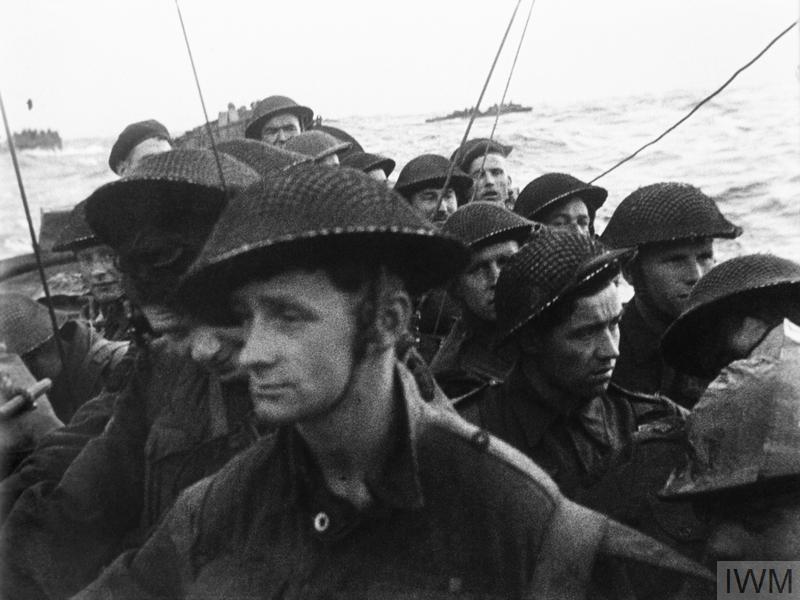 British soldiers in a landing craft on their way to Gold Beach, Normandy, circa June 6 1944