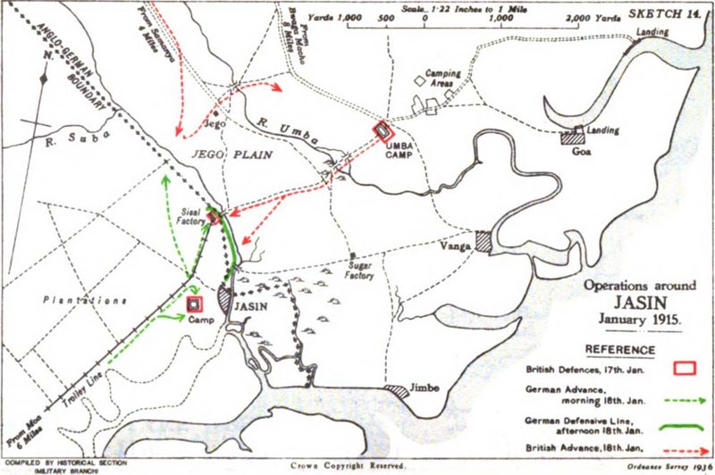 British Army positions around Jasin, East Africa, circa January 1915.