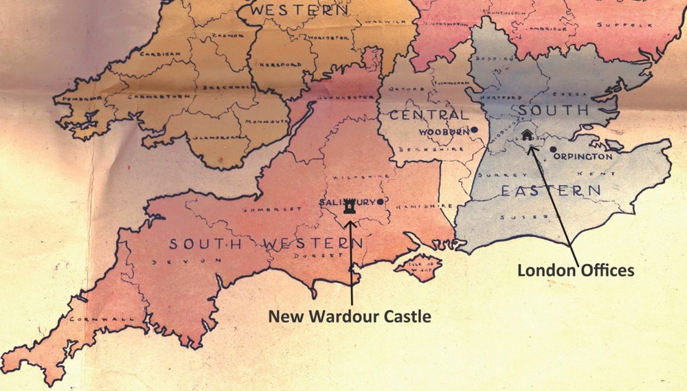 Map of Imperial War Graves UK locations in the south of England circa 1938