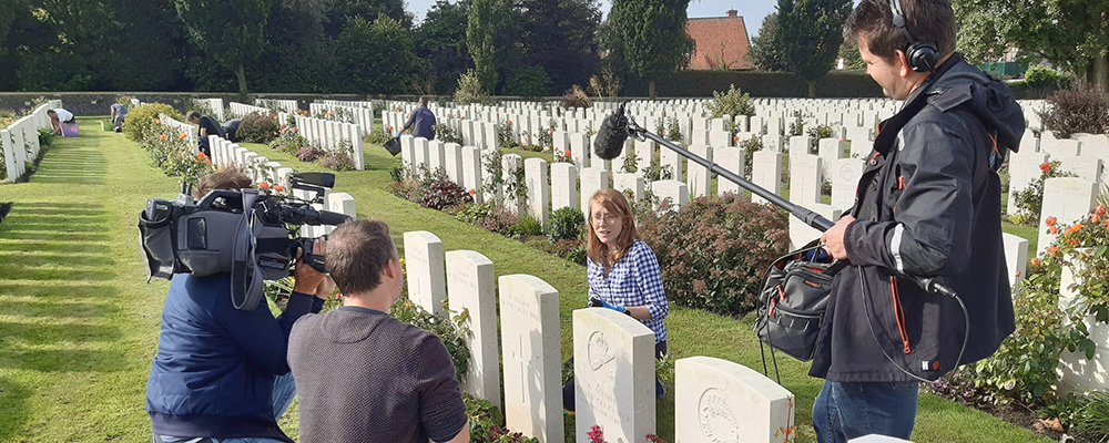 Interview at a cemetery in Belgium