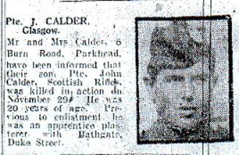 Private John Calder newspaper clipping