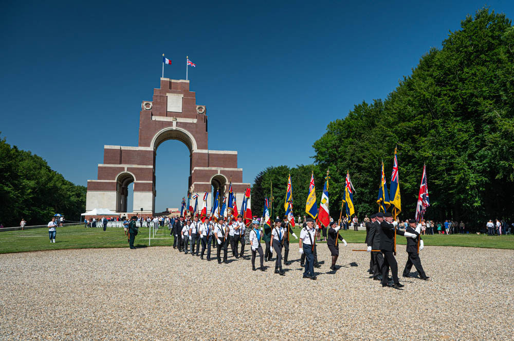 Military parade in front of the Thiepval Memorial.