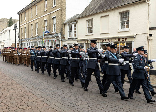 RAF troops on parade for Remembrance services in Bury St. Edmunds.