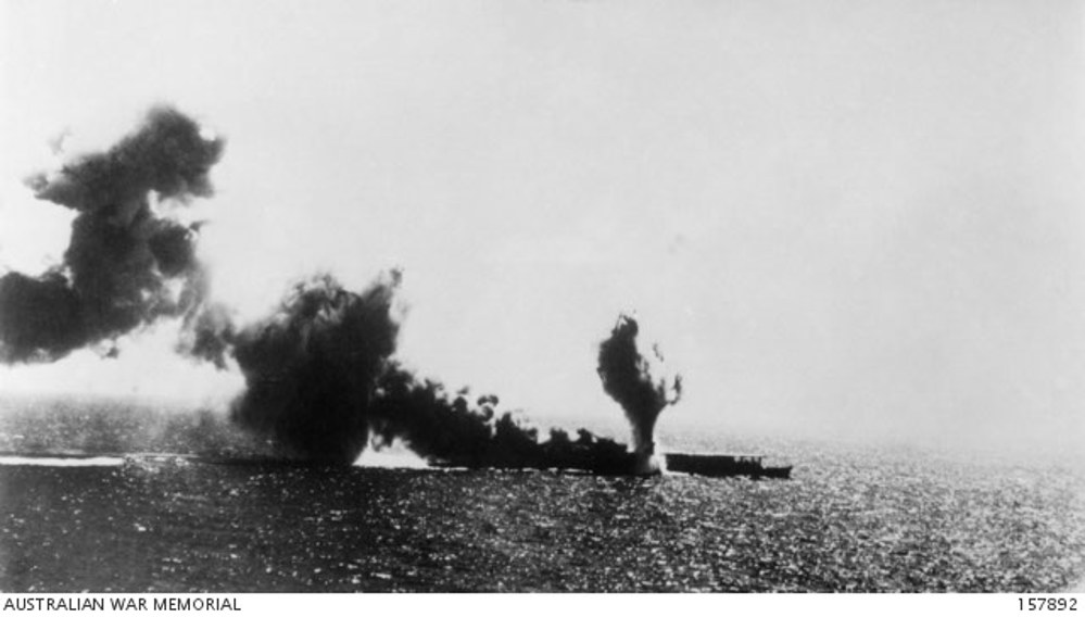 Japanese aircraft carrier Shoho under attack by US aircraft