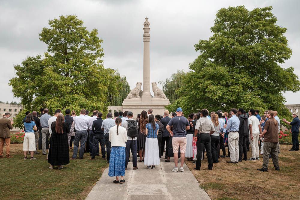 Crowds gather round the Neuve-Chappelle Memorial