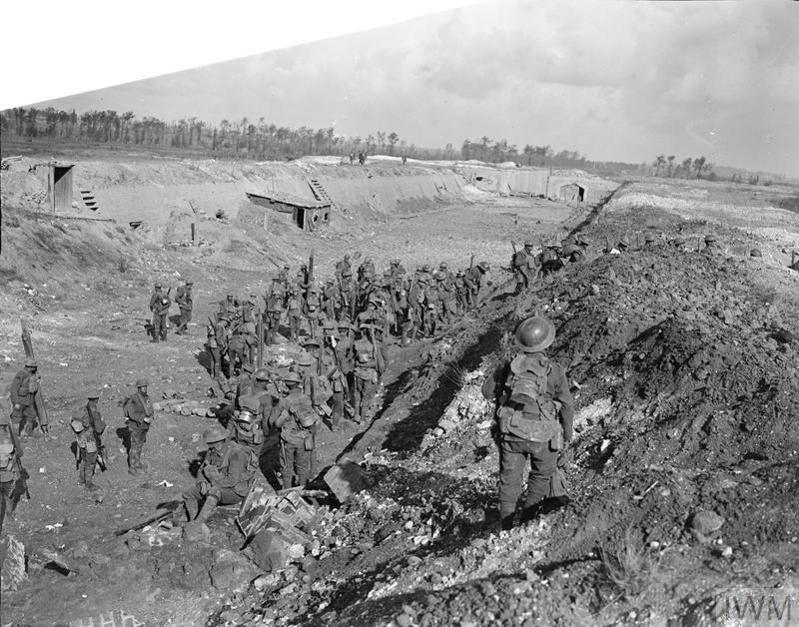 Canadian Infantry waiting to move forward at Canal du Nord.