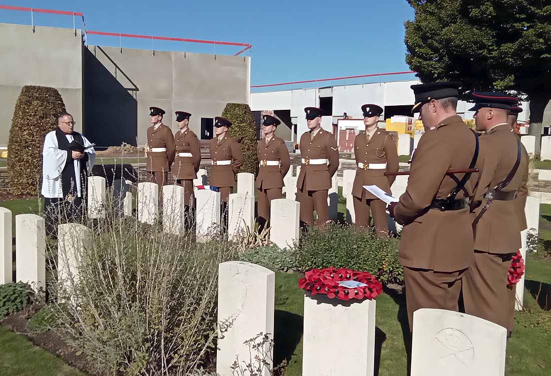 Rededication ceremony for Corporal Herbert Pearce, Worcestershire Regiment at Harlebeke New British Cemetery, Belgium