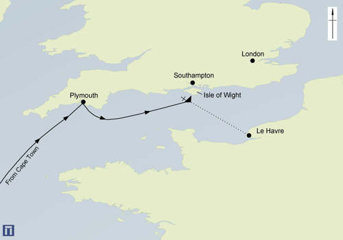 Map showing the SS Mendi's final journey.