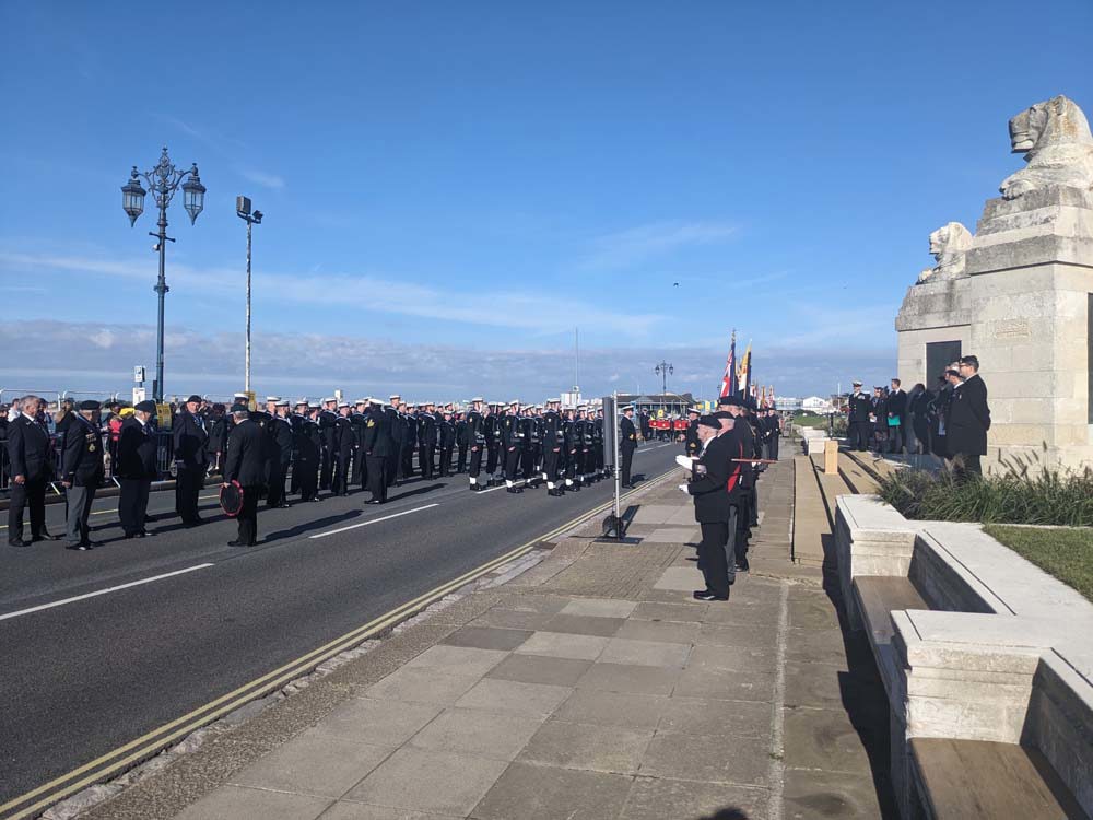 Royal Navy parade and ceremony at the Portsmouth Naval Memorial.