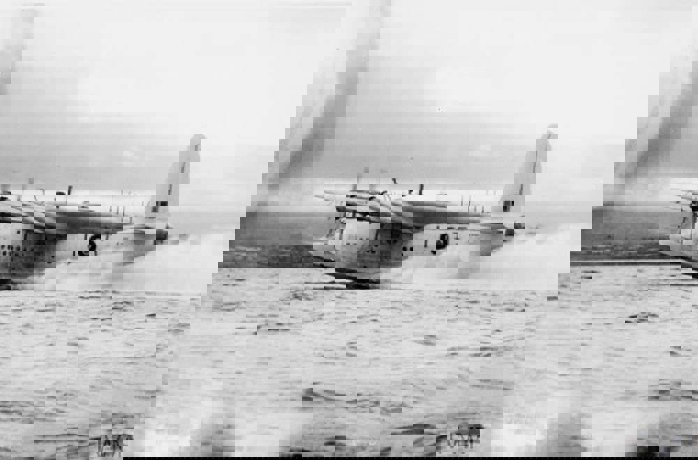 A Short Stirling seaplane takes off from Lough Erne, Northern Ireland, sometime during the Second World War.