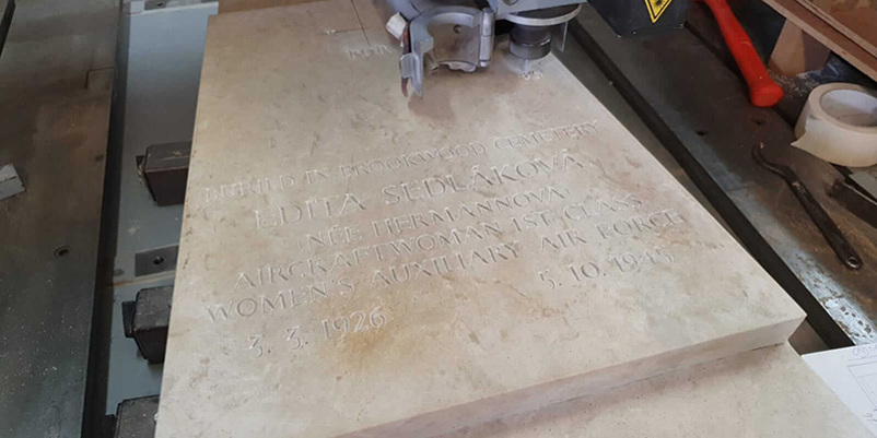 Headstone engraving in progress