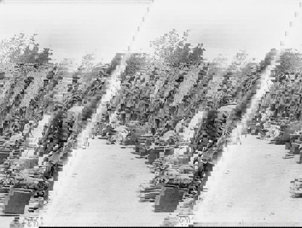 Native African labourers arrayed with their baggage and cargo.