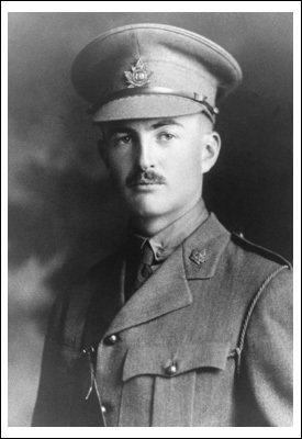 Black and white portrait of Wallace Algie wearing his WW1 Canadian military uniform with peaked cap.