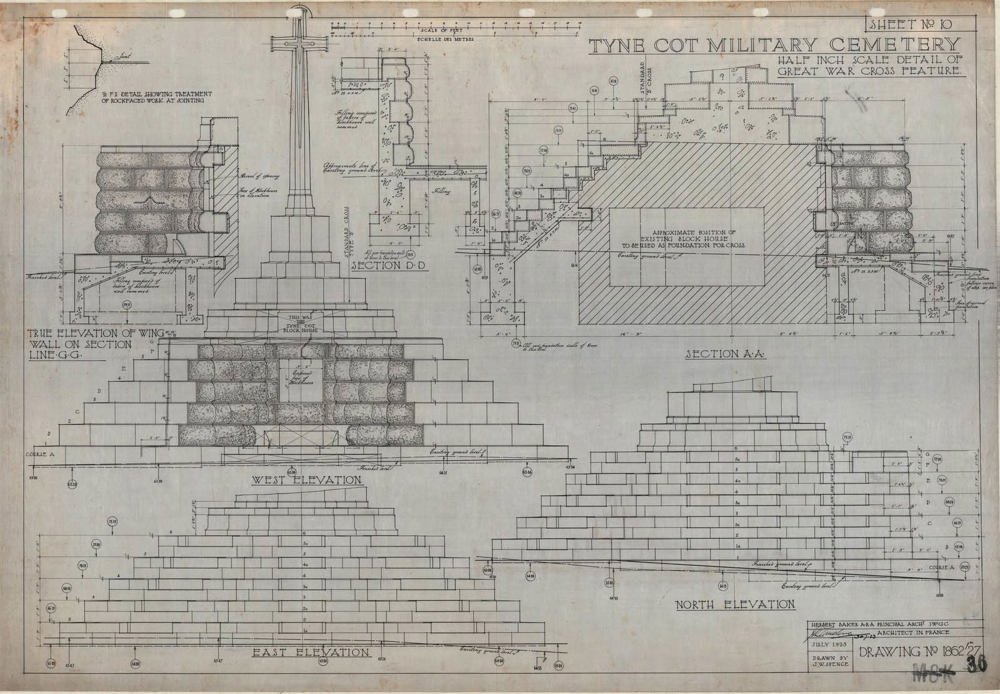 Architectural drawing of the Cross of Sacrifice at Tyne Cot Cemetery