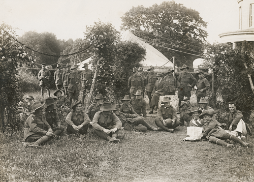 Australian soldiers in the YMCA rose garden at Sutton Veny