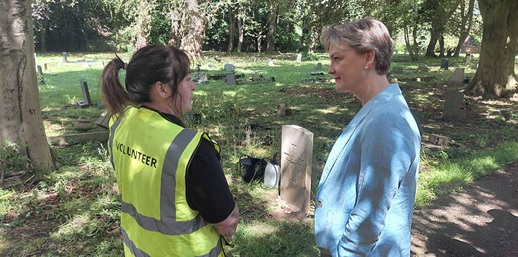 Yvette Cooper MP visits Pontefract Cemetery ahead of Volunteers’ Week to discover the human stories behind the headstones