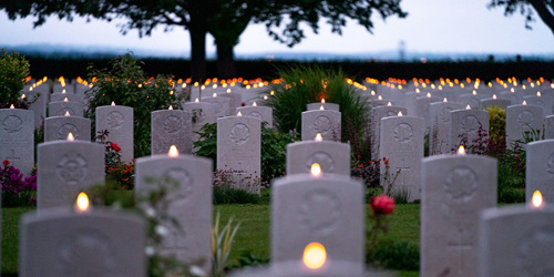 D-Day headstones with candles