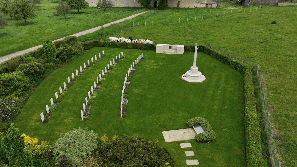 Jerusalem War Cemetery, Normandy, from the air