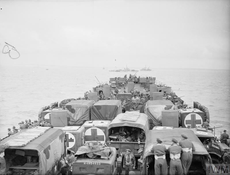 Medical unit being transported by ship to Normandy.