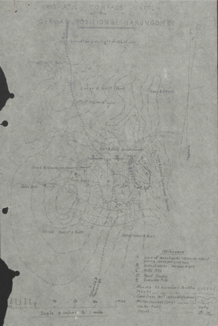 Sketch of German defences at the Battle of Narungombe.