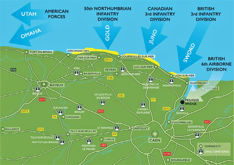 Map of the Normandy D-Day landing beaches