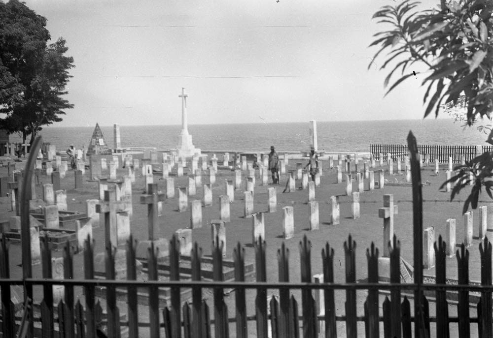 Black and white photo of King Tom Cemetery from the mid-50s