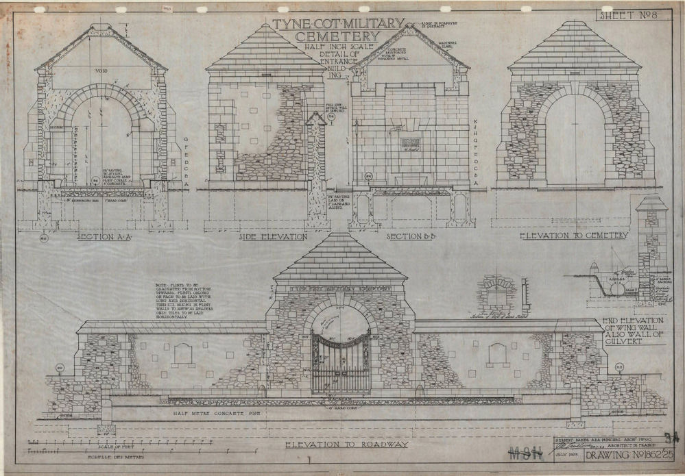 Architectural draught of the entrance gate to Tyne Cot Cemetery.
