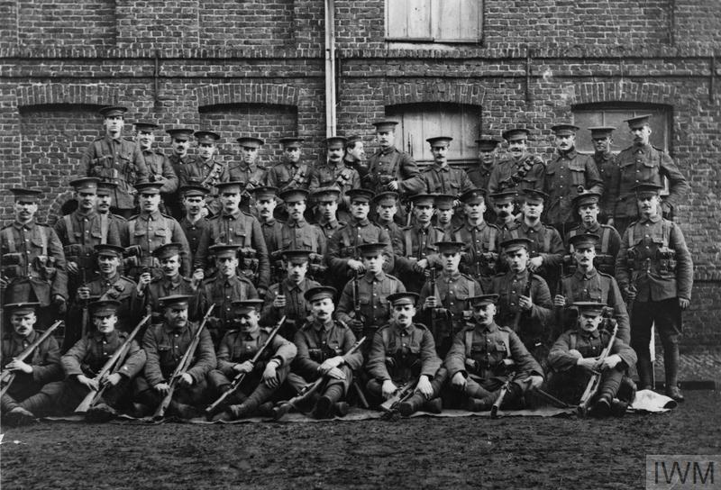 Soldiers of the 2nd Battalion, Scots Guards, pose for a photo circa 1914.