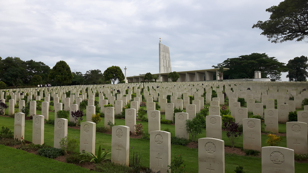 Kranji War Cemetery with the Singapore Memorial visible in the background.