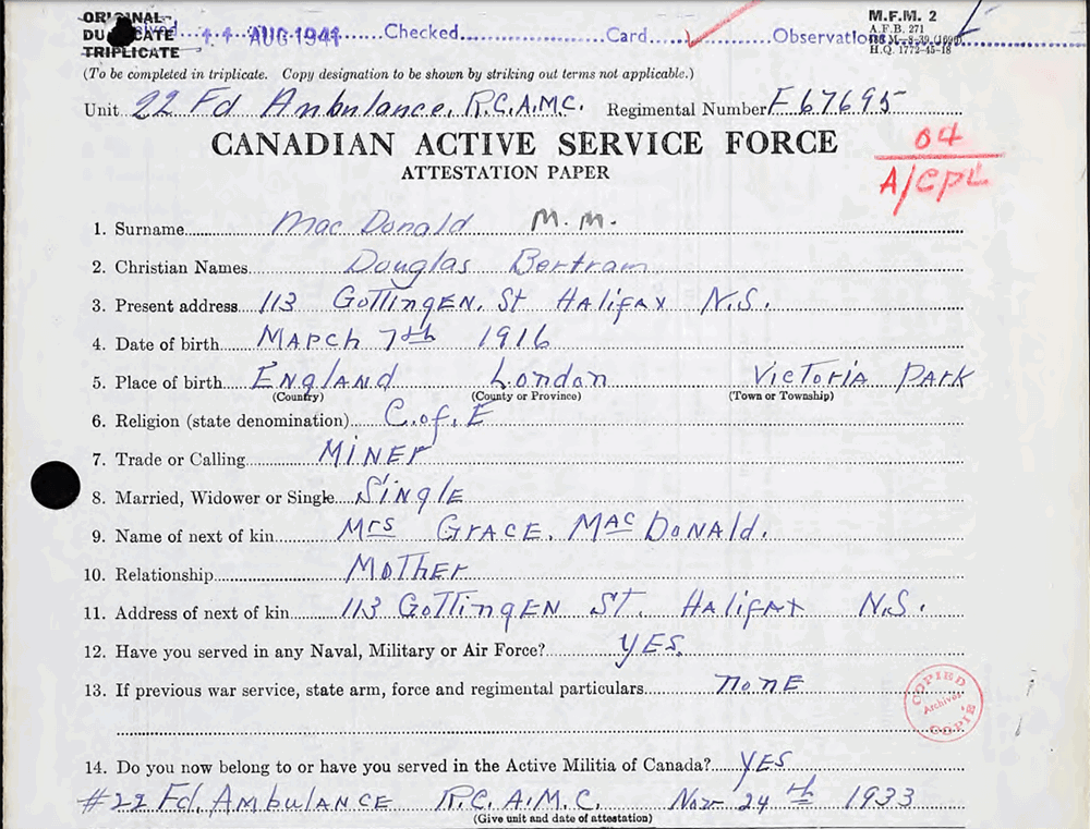 Douglas Bertram MacDonald attestation record