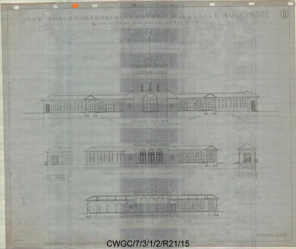 Architectural plans of the front entrance of the Runnymede Memorial