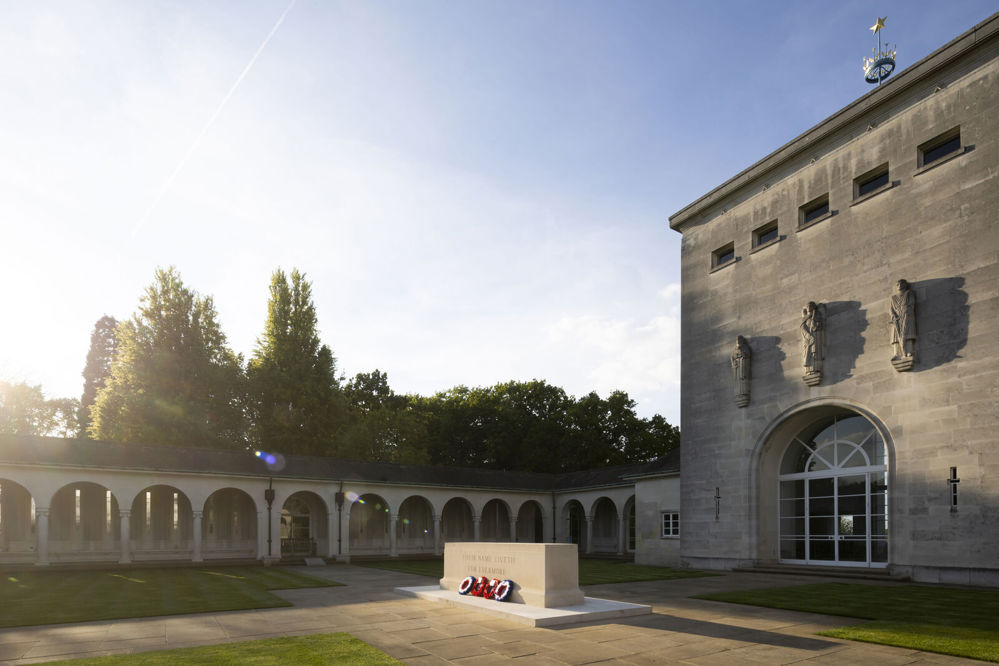 Central courtyard and tower of Runnymede Air Forces Memorial.