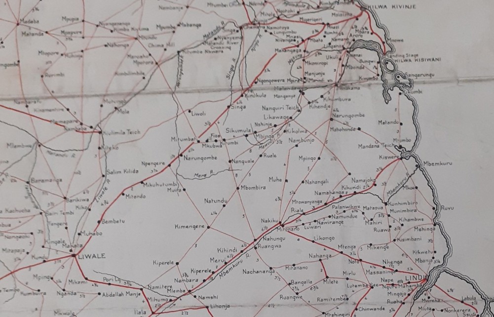 Cropped section of TNA, WO 300/371, German East Africa: Military Road Map, 1916.