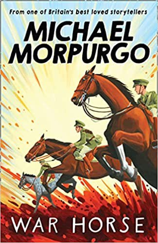 Brightly coloured cover of Michael Morpurgo's War Horse showing several mounted soldiers dashing gallantly forward on their chargers.