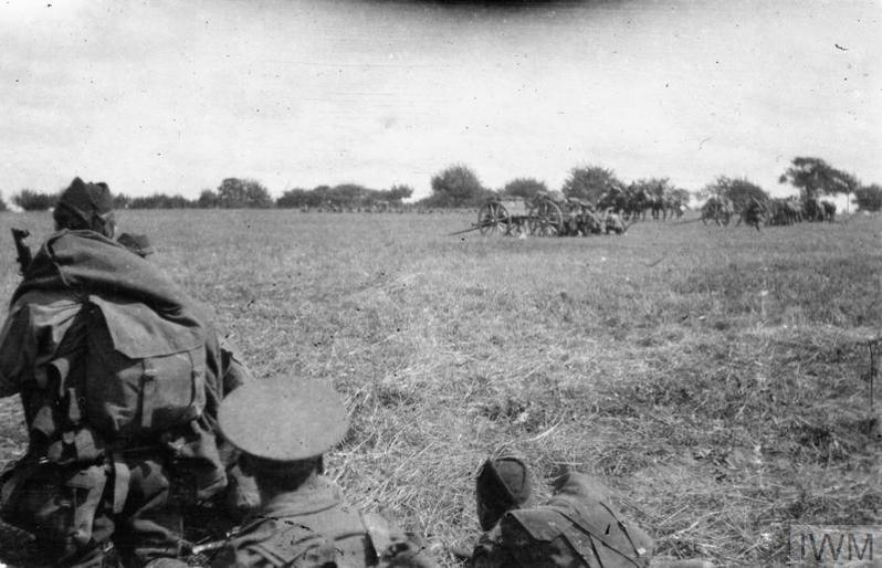 Royal Artillery field guns setting up positions at the Battle of the Marne