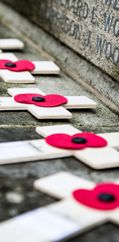 Poppies on wooden crosses