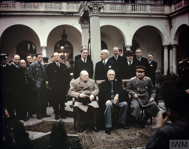 Winston Churchill, Franklin D. Roosevelt and Josef Stalin at the Yalta Conference.